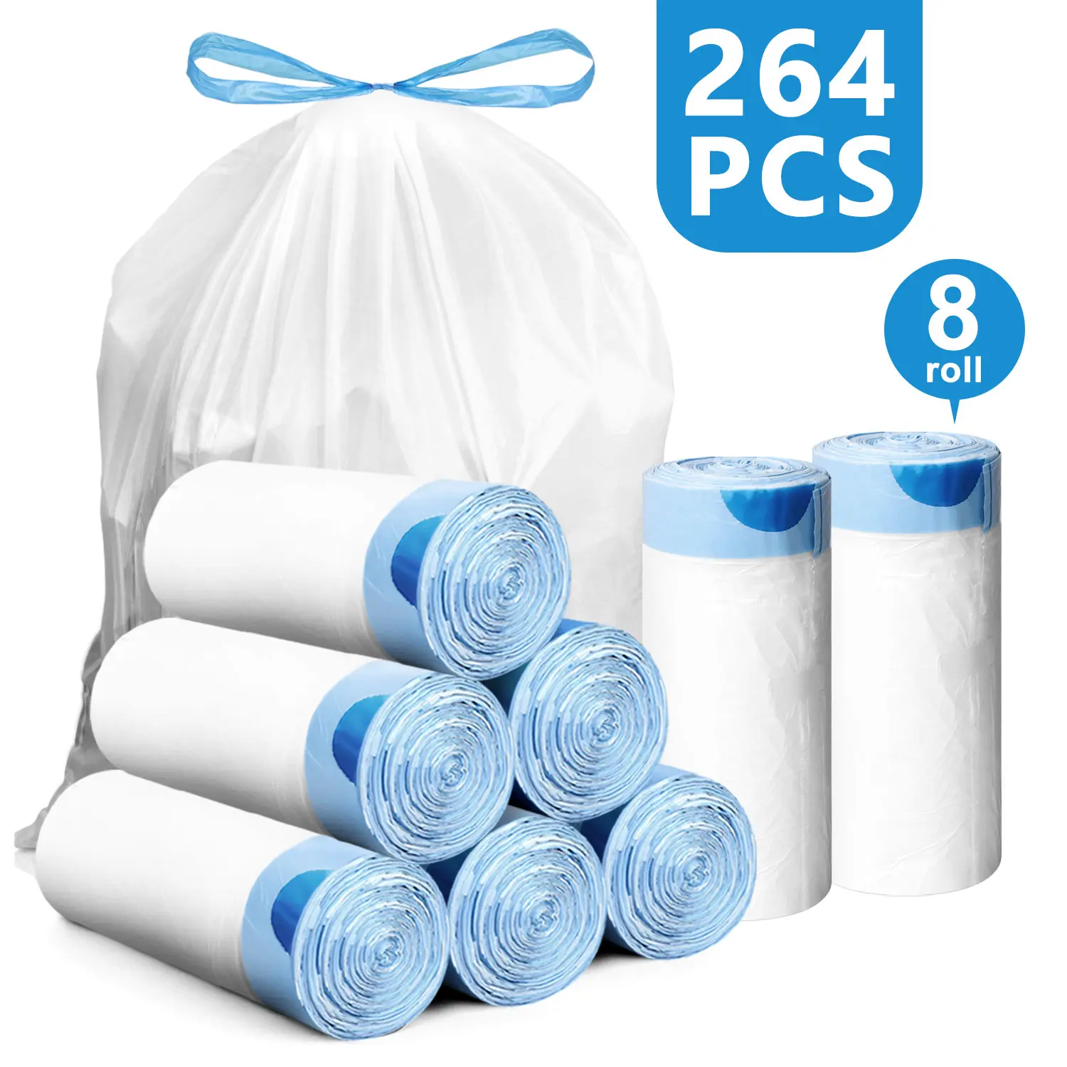 4 Gal Drawstring Trash Bags, 264/132 Count White Tear-Free Sturdy Odorless Durable Plastic Wastebasket Liners, Home Supplies for Bathroom & Home Use, Emergency Toilet Wall-Mounted Trash Liners, Durable Trash Bag Trashbags Garbagebag