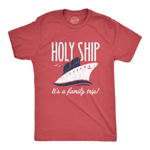 Mens Holy Ship It's A Family Trip T Shirt Funny Cruise Vacation Novelty Group Tee Mens Funny T Shirts Cool Vintage Fashion T-Shirt Gift Classic Menswear Funny Summer Short Sleeve Novelty Tees for Guys Red