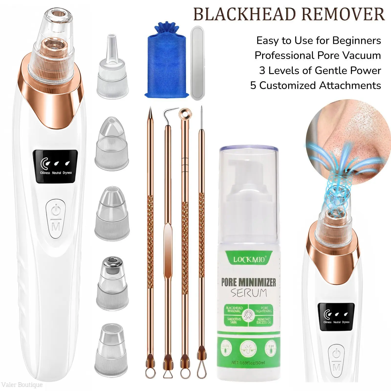 Pjordo Portable Blackhead Remover Pore Vacuum - USB Rechargeable Adjustable Suction for Deep Oil & Blackhead Removal Skin Care Tool