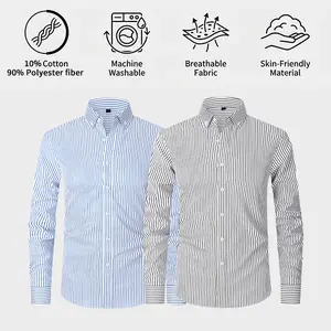 Men’s Spring/Autumn Turn-Down Collar Long Sleeve Striped Shirt – High-End, Fashionable, Distinctive Business Shirt