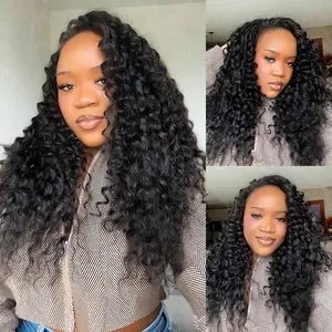 QVR Deep Wave Crochet Hair Natural Black Machine Made Feather Crochet Human Hair Extension TikTokShopHolidayHaul