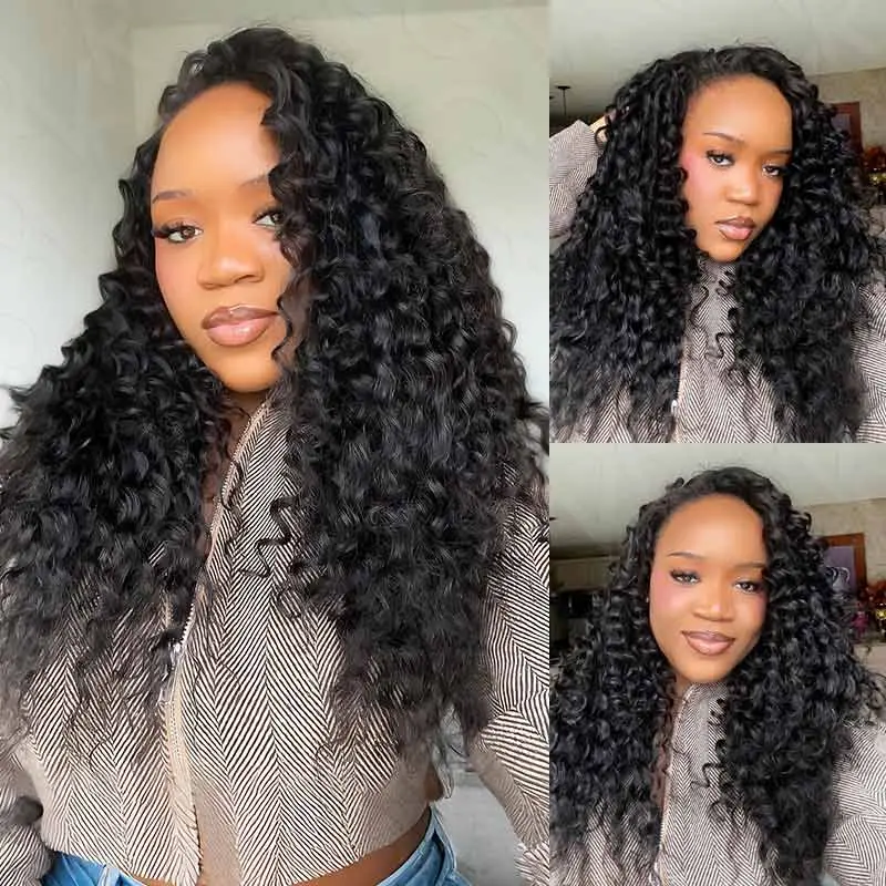 QVR Deep Wave Crochet Hair Natural Black Machine Made Feather Crochet Human Hair Extension TikTokShopHolidayHaul