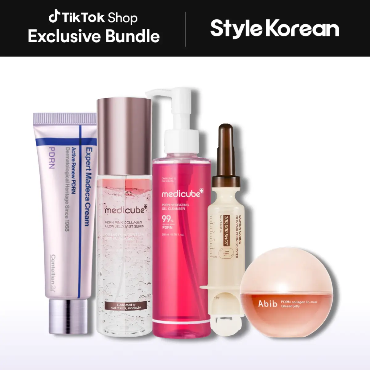 [StyleKorean] PDRN Skin Repair Set - Medicube Pink PDRN Collagen Glow Jelly Mist Serum, PDRN Jelly to Foam Cleanser, Abib PDRN Collagen Lip Mask, Centellian24 Expert Madeca Cream Active Renew PDRN, HEVEBLUE Salmon Caring PDRN Booster 100,000 Shot Essence