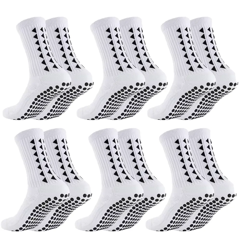 6 Pairs Premium White Grip Socks for Soccer, Basketball & Running, Breathable Sports Socks