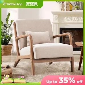 [SpringStatements] EBELLO Modern Accent Chair, Comfy Fabric Living Room Chairs with Solid Wood Frame, Lounge Reading Armchair, Easy Assembly