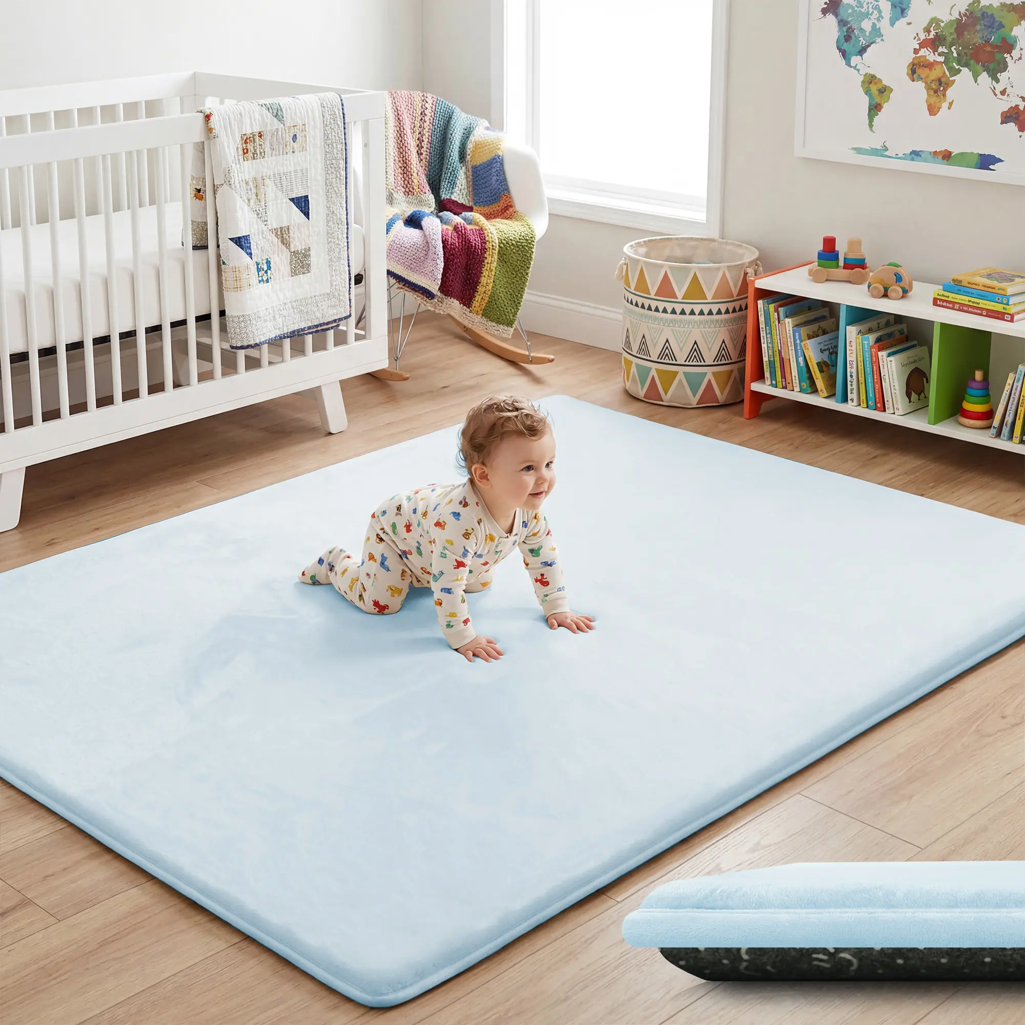 1.5" Thick Baby Play Mat for Floor, Pro Soft Flannel Foam Mats Toddler Infant Kids Crawling for Nursery Rug Playroom Living Room Waterproof Easy Care Non-Slip