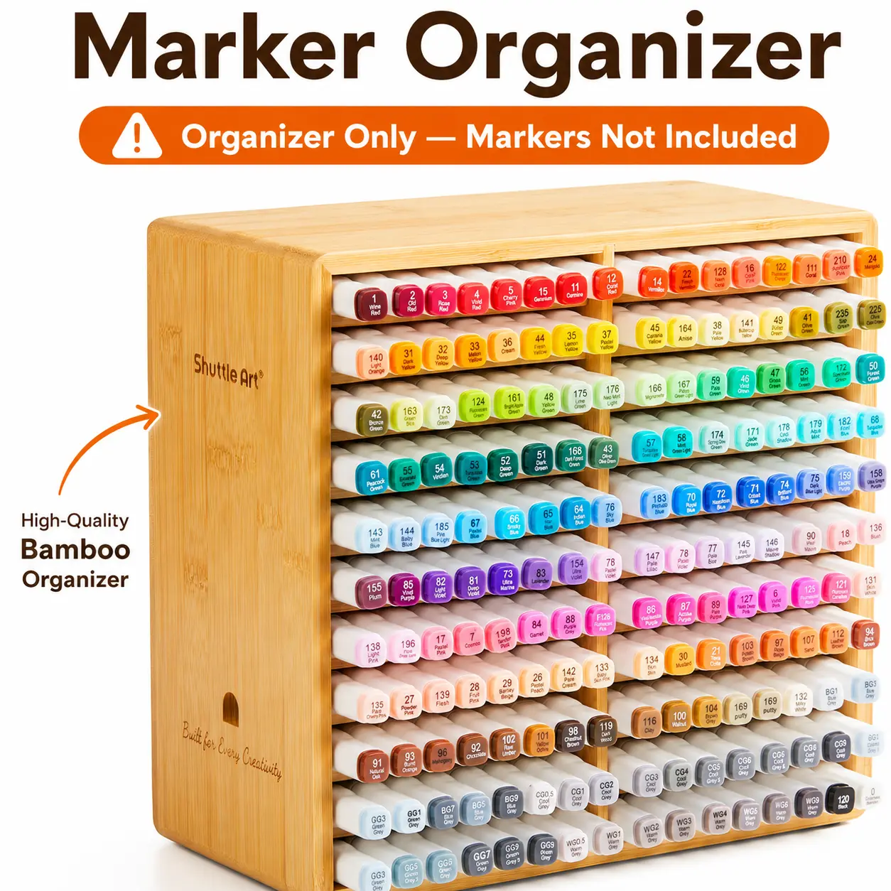 Shuttle Art Marker Organizer, Hold 176 Art Markers, Brush Pens, Pencil Large Bamboo Holder with 22 Compartments for Home, Classroom, Office Desktop Stationary Storage, Environmental Protection