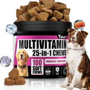 YWUJID 25-in-1 Dog Multivitamin Chewable with Probiotics,Dog Vitamins and Supplements Hip & Joints,Pets Immune Support,Skin,Coat,Heart,Gut Health Omega 3,Glucosamine for All Breeds Puppy,Adult & Senior Dogs