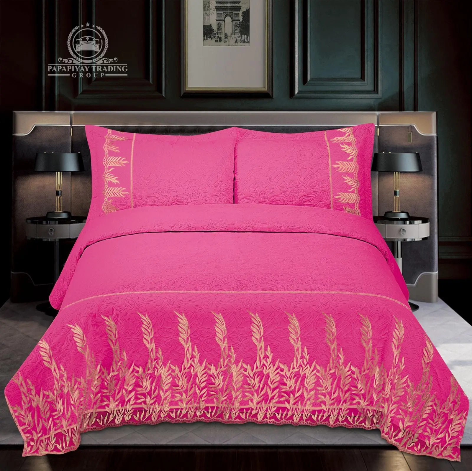 3-Piece Embroidered Quilt Bedding Set – Soft Lightweight Bedspread with 2 Pillow Shams, Multiple Colors & Sizes