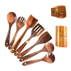 Wooden Kitchen Utensils set 9 PCS Wooden Cooking Spoons and Spatula for Cooking