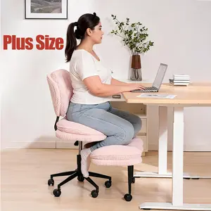 【summervibes】Extra-Wide Cross Legged Office Chair – Meditation & Yoga-Friendly, Plush Corduroy Seat, 360° Swivel & Ergonomic Support for Office & Relaxation