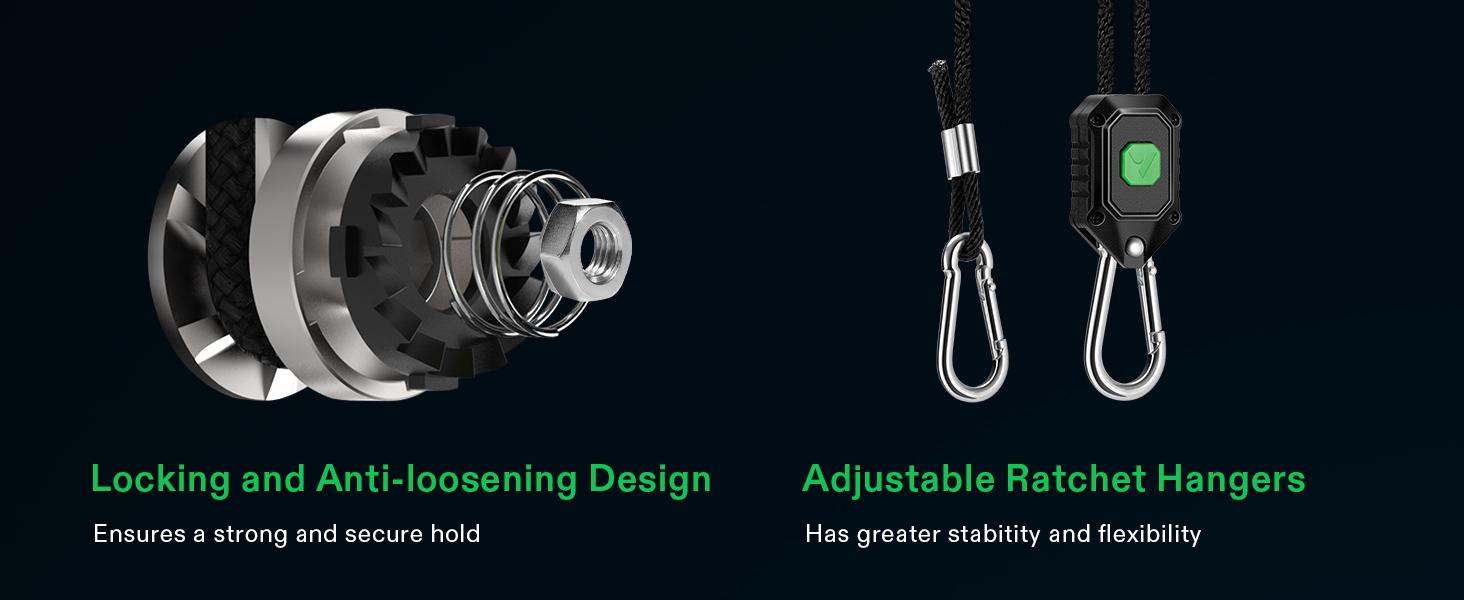 VIVOSUN 1-Pair 1/8 Inch Adjustable Grow Light Hanger, Heavy Duty Rope Hanger with Reinforced Metal Gears, 8Ft. Long and 150 lbs Weight Capacity Rope for Grow Light, Inline Fan, Filters