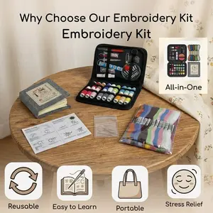 DIY Portable All-Scenario Embroidery Stitch Book + Professional Sewing Kit | Includes 23-Colored Threads, Scissors, Seam Ripper, Measuring Tape, Needles & More Sewing Essentials – 86PCS Complete Set for Beginners & Enthusiasts, Portable & Travel-Friendly