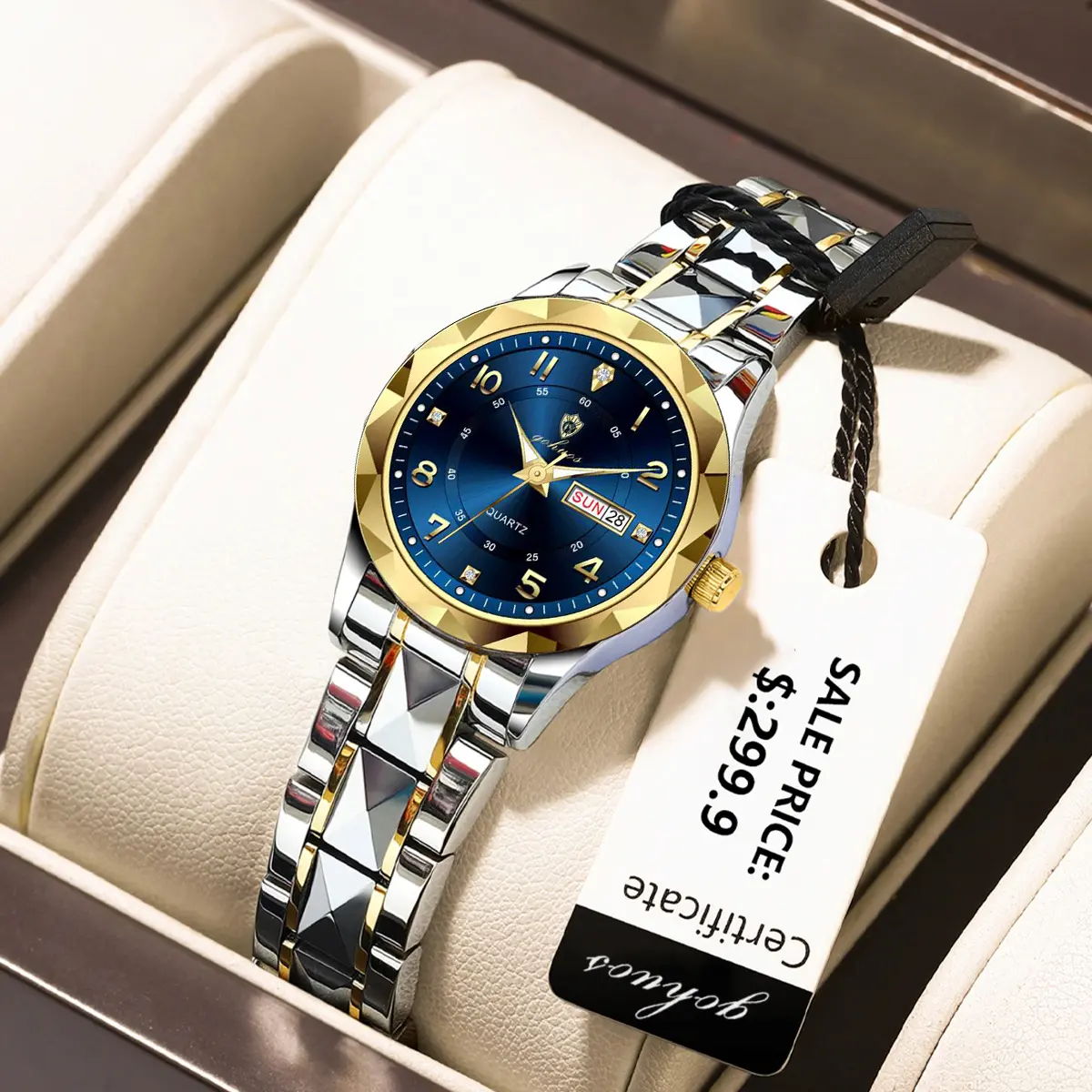 GOHOUS Women's Elegant Round Stainless Steel Quartz Wristwatch - Luminous Glow in the Dark Dial, Calendar Week & Date Display, <30M Waterproof, Hardlex Glass, Buckle Bracelet, Gift Box Included, Fashion Women's Accessory