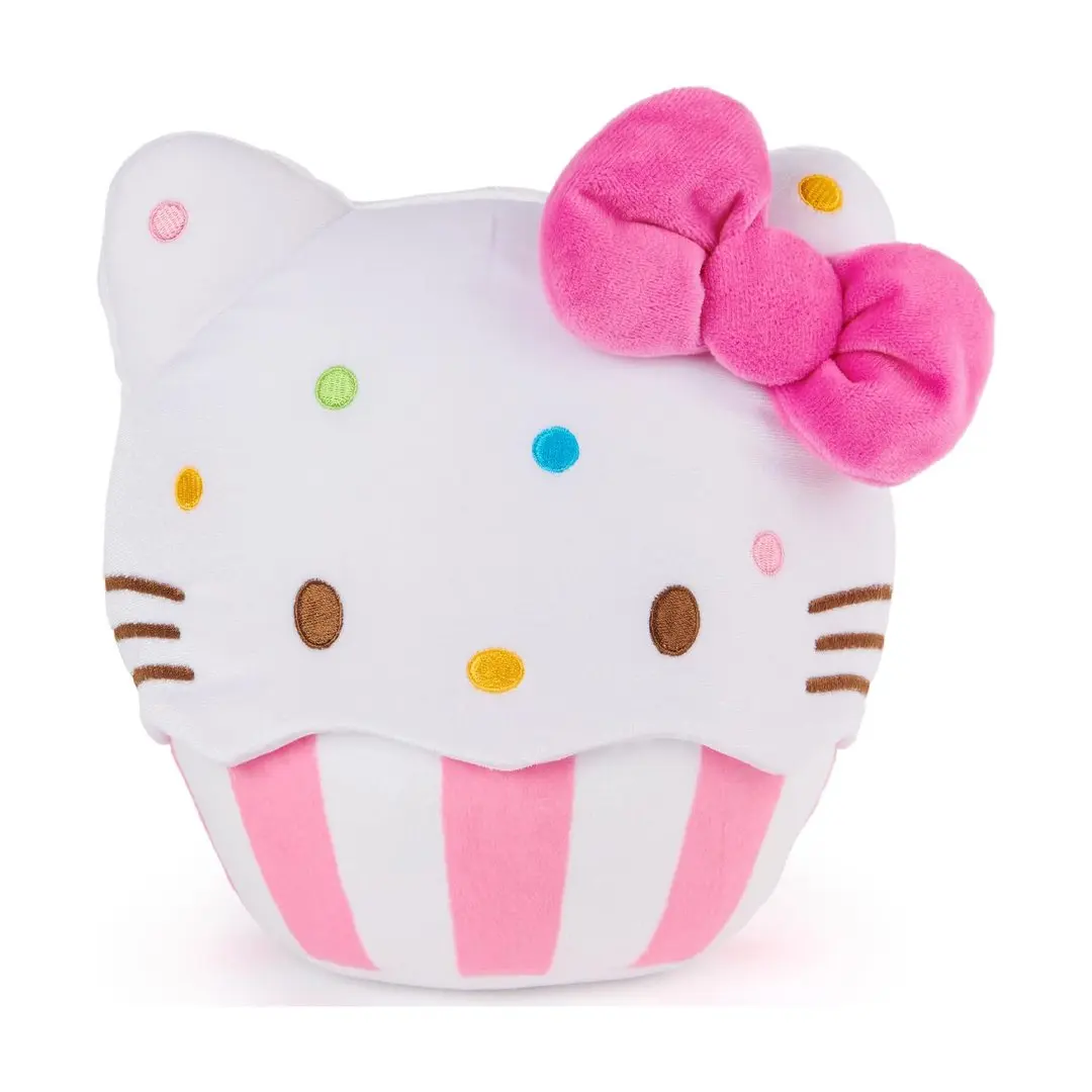 GUND Sanrio Official 8-in Hello Kitty Cake-Shaped Stuffed Toy - Kawaii Unisex Cute Collectibles, Rainbow Sprinkles, Pink Bow, Striped Design, Adorable Baking-Themed Plush, Cute Character Shape, Fluffy Friends, Plush Charm, 8 Inches Tall