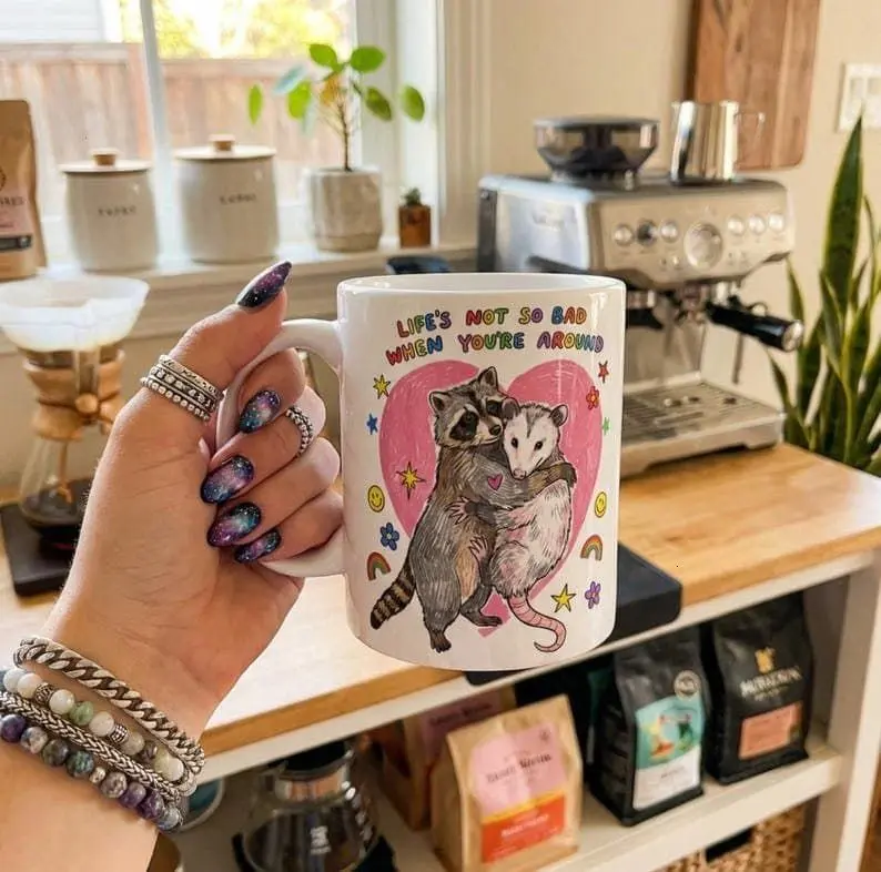 [Sale Up To 50%] Cute Raccoon Possum Coffee Mug | Funny Coffee Mug Valentine's Day Gift 11oz & 15oz ceramic mug