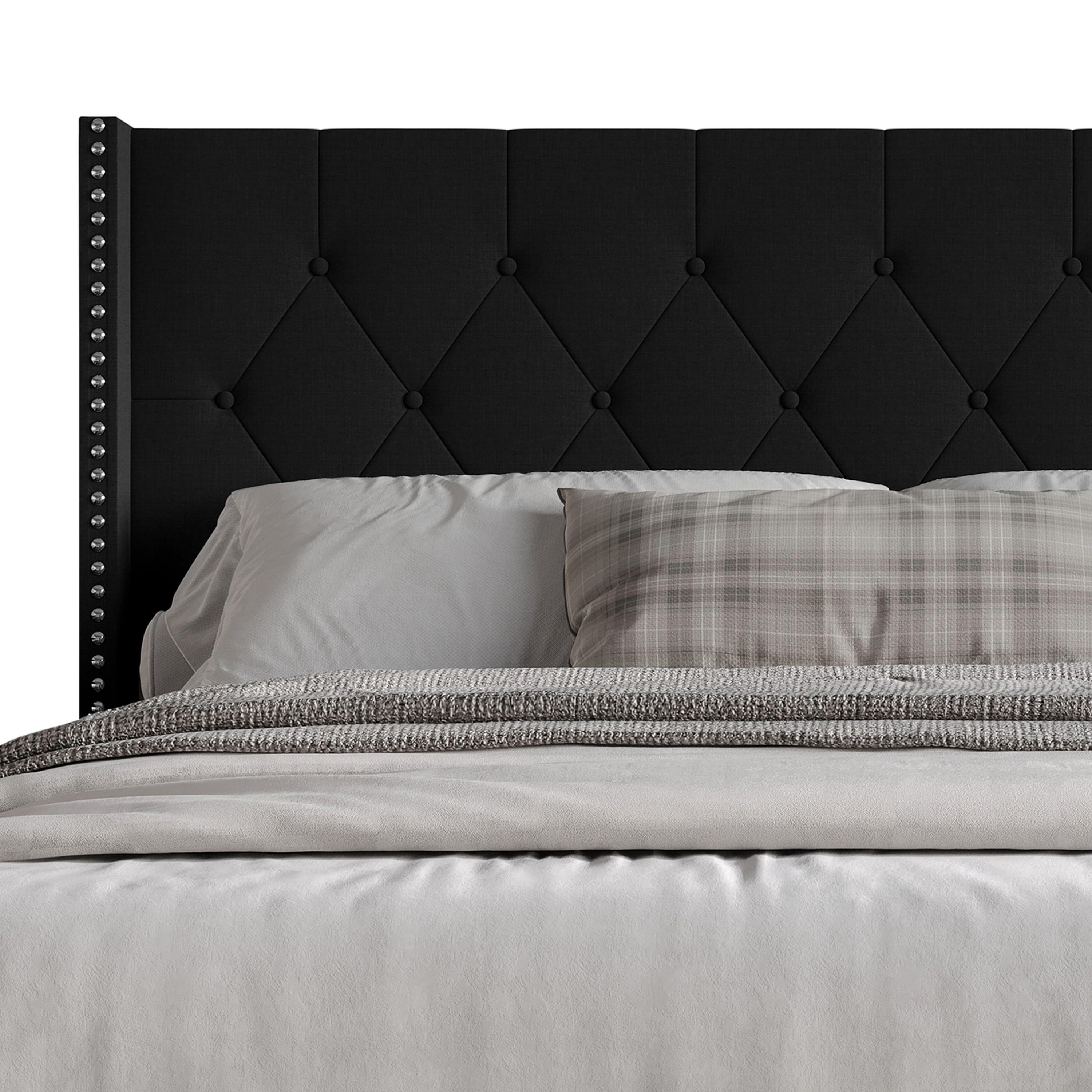 Favorer Cicero Tufted Wings Linen Fabric Transitional King Size Bed Frame with Headboard, 4 Sturdy Legs, Comfortable Stylish Design, Box Spring Required, for Bedroom Decor (Queen Bed Frame Compatible)