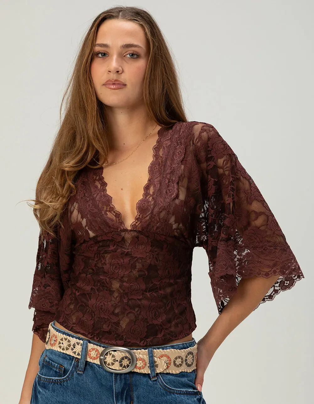 WEST OF MELROSE Womens Lace Top