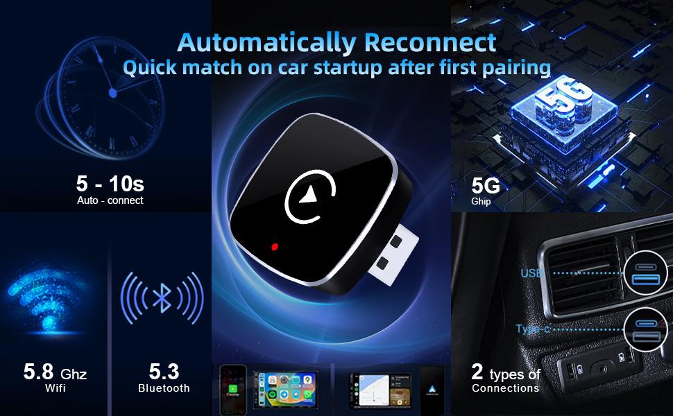 【YURNLV】2026 Mini Wireless CarPlay Adapter, compatible with iPhone/Android phones, plug and play, wired to wireless, automatic connection, hands-free calling. 【YURNLV】2026 Mini Wireless CarPlay Adapter, compatible with iPhone/Android phones, plug and play, wired to wireless, automatic connection, hands-free calling.