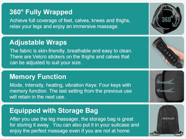 Nekteck Leg Massager for Circulation and Pain Relief Air Compression Foot Calf Thigh Massager with 2 Heat and 3 Vibration 6 Modes 3 Intensities