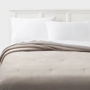 Full/Queen Corduroy Plush Comforter Light Gray - Room Essentials