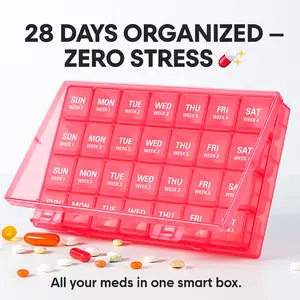 Anycoo Monthly 4 Weeks Pill Organizer 1 Time a Day Pill Box Large Pill Case 28 Day Pill Container for Vitamins Supplement Medication Medicine Healthcare