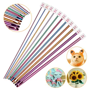 11Pcs Tunisian Crochet Hook Set - Multicolored Aluminum Knitting Needles,2-8mm Long DIY Craft Knitting Tools,Gift for DIY Craft Beginners