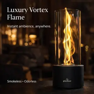 3-Panel Vortex Tabletop Fireplace- Patented Design, Smokeless Odorless, 4mm Thick Heat-Resistant Glass, 60-Min Burn Time, Indoor/Outdoor Luxury Ambience Decor (Portable & Safe)