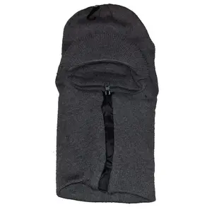 CrazyCoolBuys Navy Blue / Grey Easy Zip Down Knit Visor Ski Face Mask Zipper Up Balaclava Winter Hat