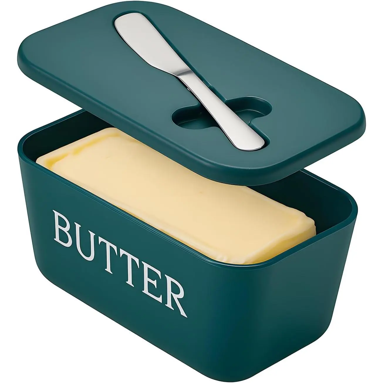Large Butter Dish With Lid And , Grade Plastic Large Butter Container With Cover,Butter Holder With Stainless Steel  For Kitchen Decor Countertop