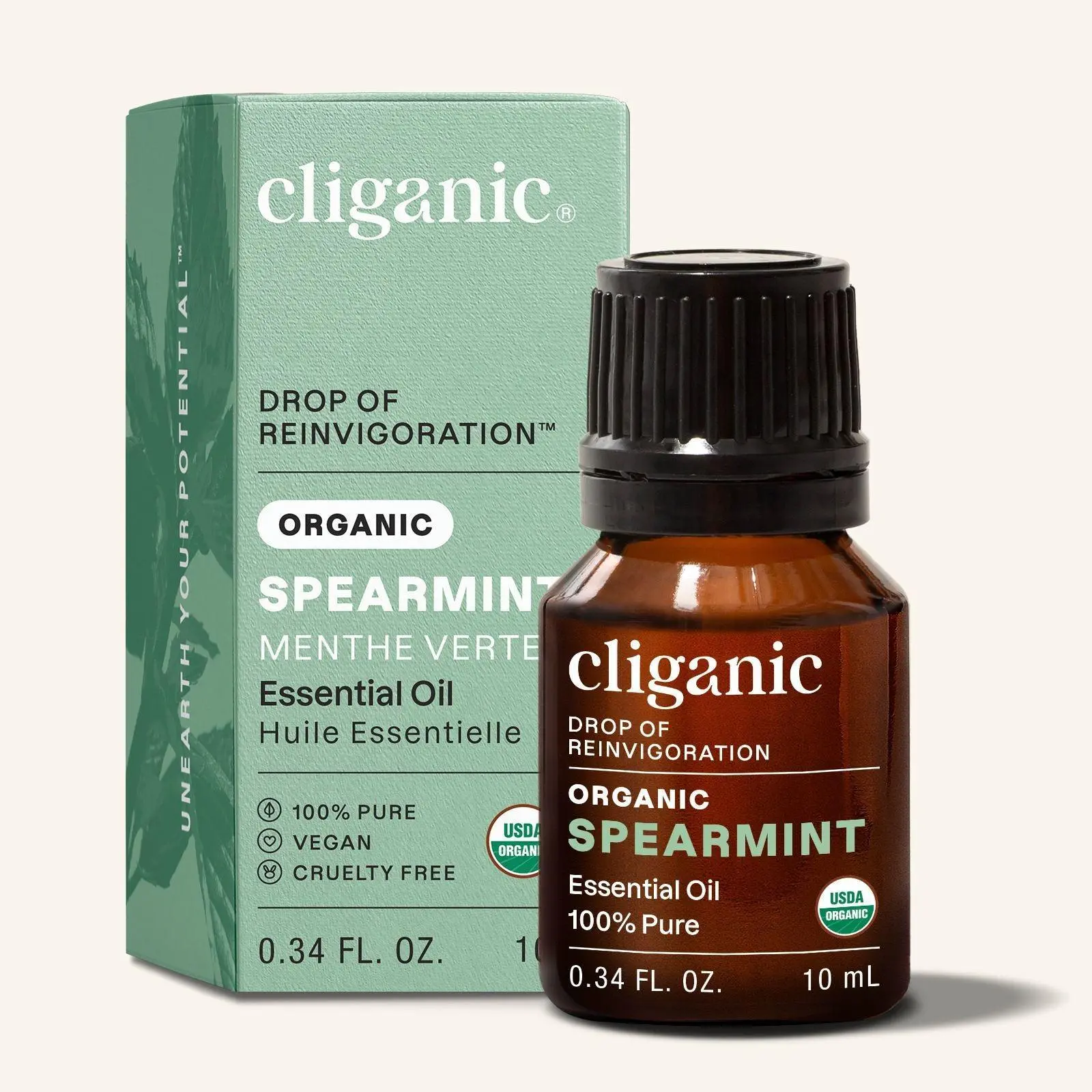 Cliganic Organic Spearmint Essential Oil 20 mL - Certified Organic, 100% Pure & Natural, Body Care, Comfort & Cosmetic Herbal Relief Fitness