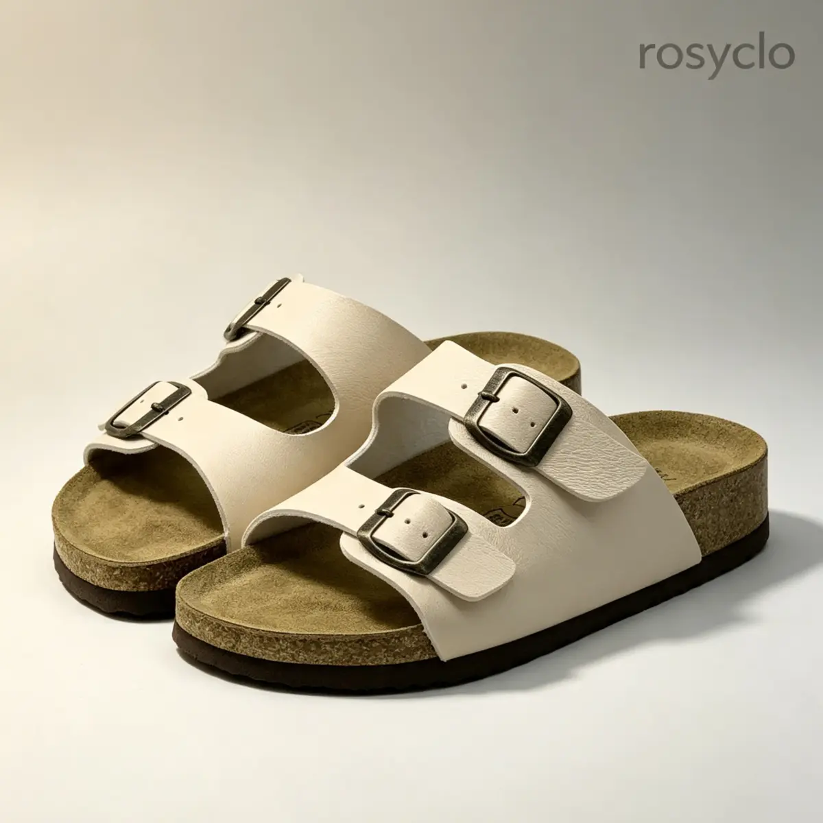 ROSYCLO Kids' Cork Slide Sandals, Adjustable Double-Buckle Open-Toe Flat Footbed Shoes, Non-Slip Casual Summer Outdoor Beach Footwear for Boys & Girls