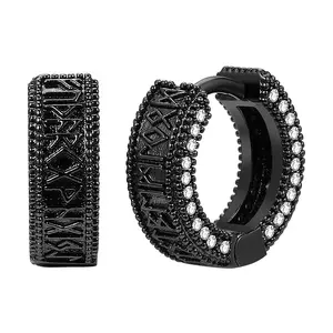 Jewelry Men’s Viking Rune Earrings: Black Stainless Steel Huggie Hoops Earring with Cubic Zirconia Norse Symbol Hypoallergenic Pierced Earrings for Birthdays, Christmas, and Anniversaries, Male summerwins,summerwins