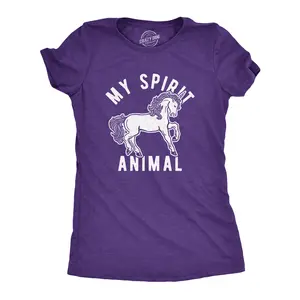 Womens My Spirit Animal: Unicorn T Shirt Funny Mythical Horse Sarcastic Graphic Novelty Tee Funny Womens T Shirts Cute Vintage Fashion Casual Ladies T-Shirt Gift Funny Unicorn Top Women's Novelty Tees Purple