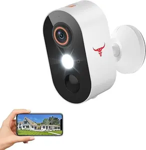 1080p Wireless Security Camera 2.4GHz Wi-Fi Color Night Vision AI Human Detection PIR Motion Detection 2-Way Talk Outdoor Surveillance Bullet Cam with 1 Spotlights