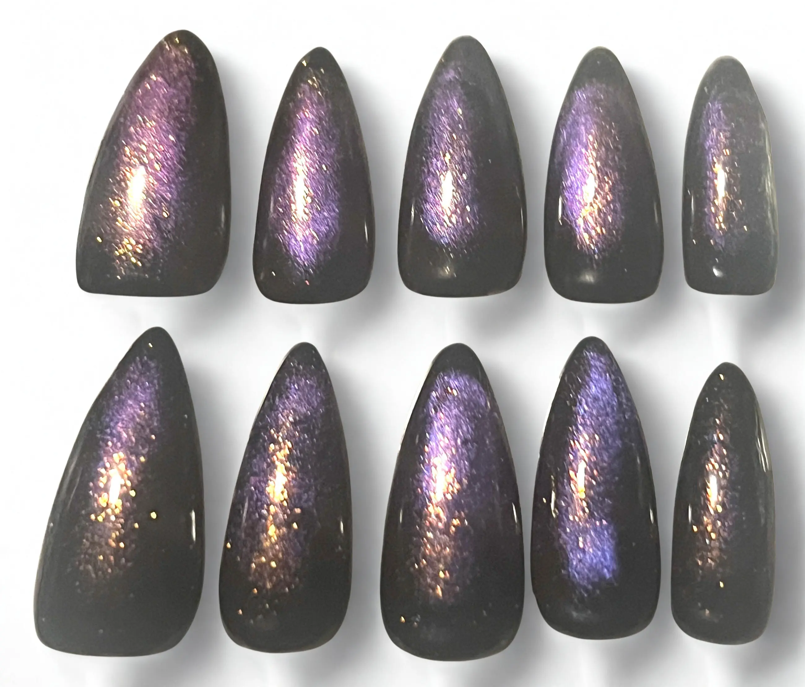 Reusable Almond Nail Art Decorations - Hand-Painted, Gel-Reinforced, 1-Piece, Midnight Stardust Design, Bloomed Eye Aura, Velvet Glow, Magnetic Galaxy Look, High Gloss Finish, Custom Extra Small Option, S, Ten Pieces