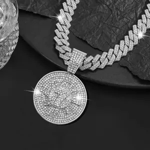 Hip Hop Lucky Number 7 Pendant with Big Miami Cuban Chain Choker Necklace for Men Women Coin Charm Pendant Layered Necklace Trendy Viral