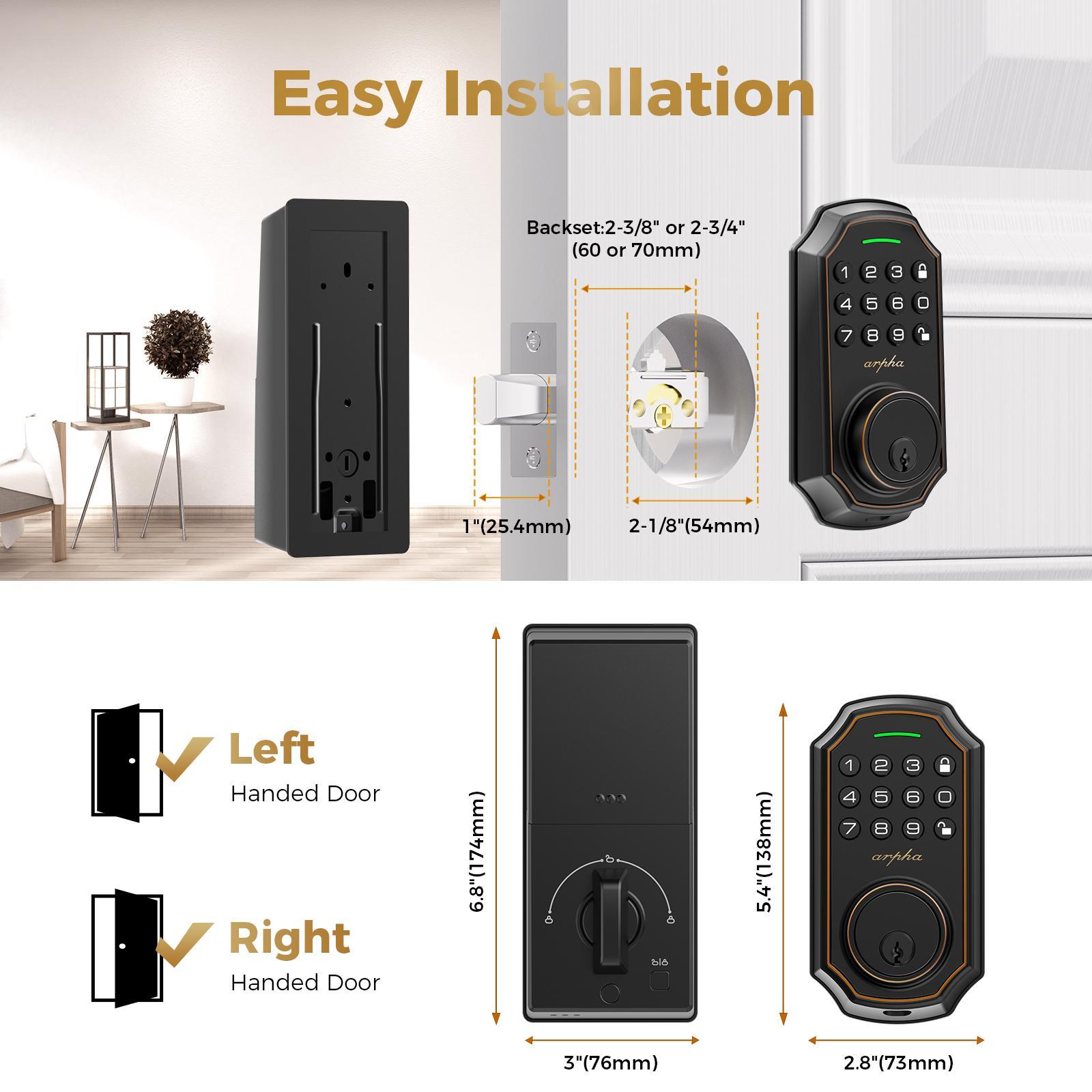 ARPHA D180 Keyless Door Lock with 50/100 Codes, Smart Lock with Anti Peeping Password, Keypad Deadbolt One Touch Locking, Auto Lock, Easy Install.Multiple styles to choose from, APP version&no APP version; With door handle&without door handle