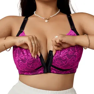 Plus Size Front Closure Lace Bra Breathable Seamless Wireless front clasp bra Womenswear Everyday