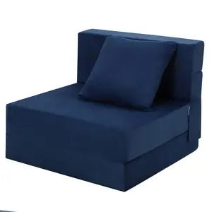 Garvee Folding Sofa Bed with Pillow, Convertible Sleeper Chair and Memory Foam Mattress, Foldable Futon Floor Couch with Washable Cover for Living Room, Bedroom, or Guest Use, Single Size, Blue