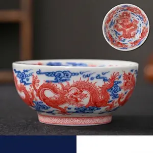Dragon and Phoenix Pair of Cups Blue-and-White Porcelain Master's Cup Ceramic Tea Set Handcrafted Jianzhan Traditional Porcelain Elegant Gift for Tea Lovers