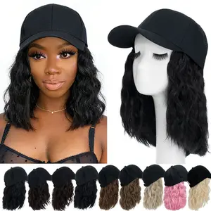 8 inch Hat Wig Short Curly Bob Baseball Cap Wig Hat with Hair Attached for Women Black Baseball Cap Adjustable Hats with Hair Extensions  for Daily Party