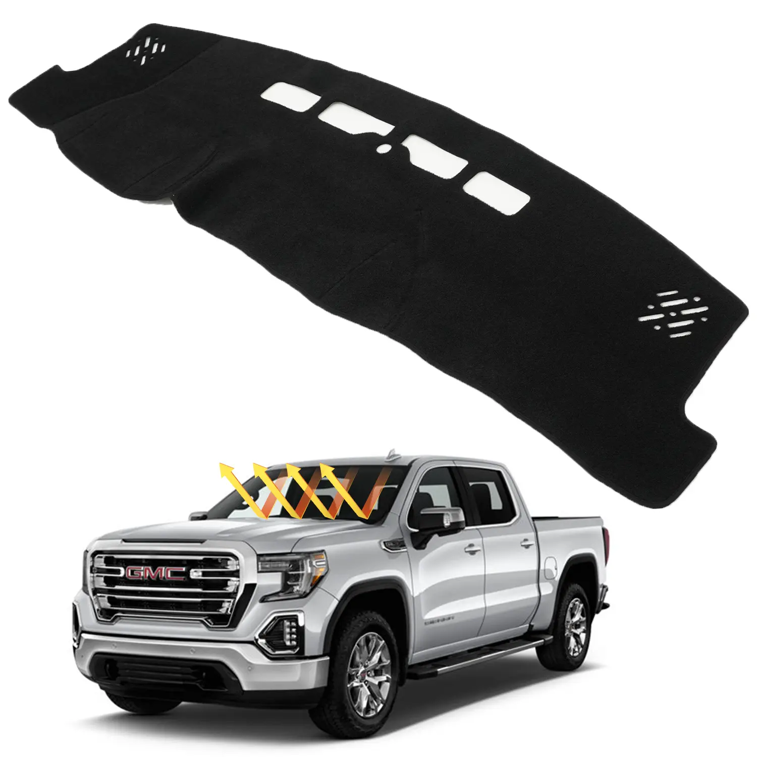 Car Dash Cover for 2014-2018 Chevy Silverado/GMC Sierra 1500, 2015-2019 Silverado/GMC Sierra 2500HD 3500HD Polyester Non-Slip Dash Mat Center Console Truck Accessories Dash Cover No Glare Black Uv Protection