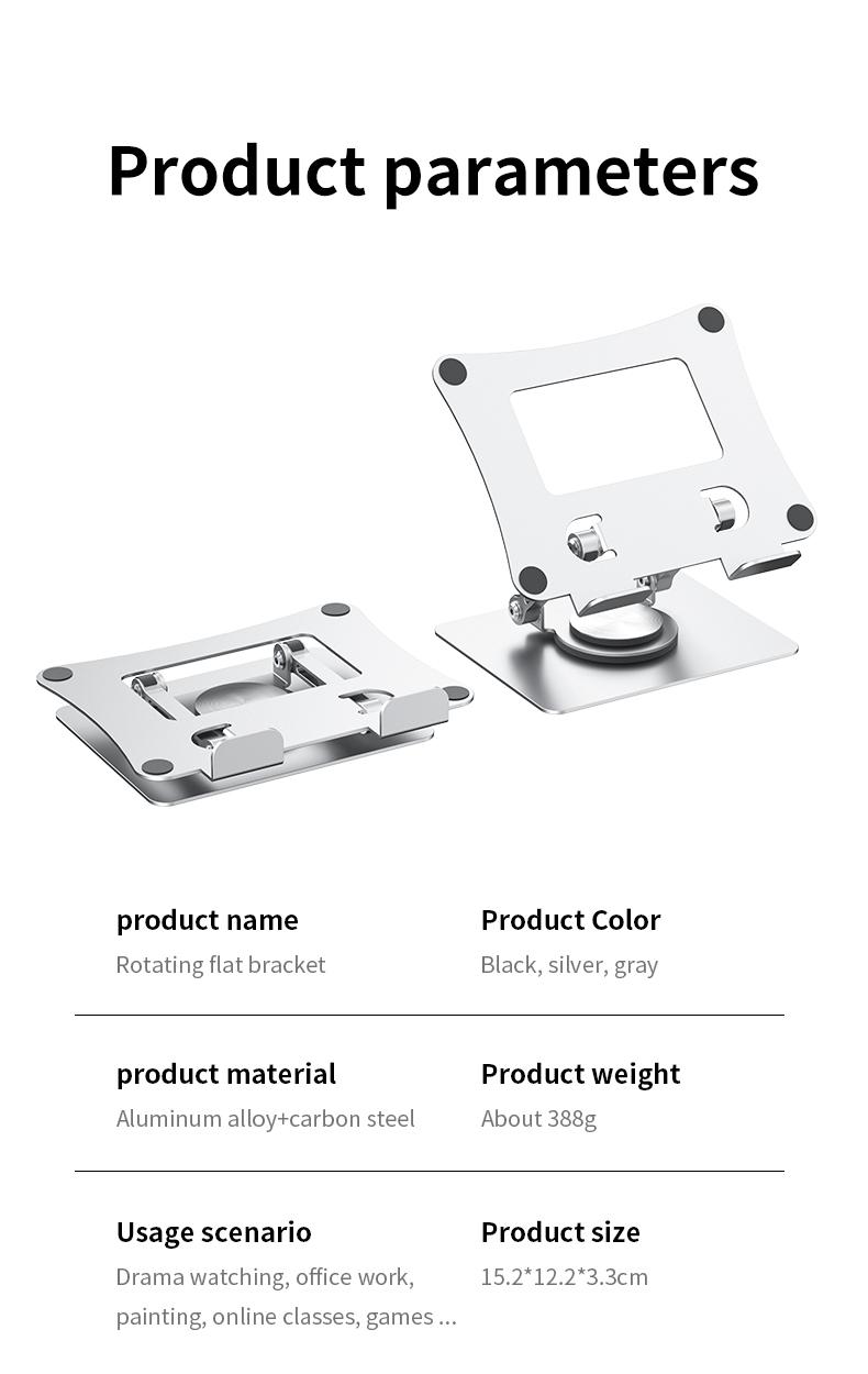 Portable Rotatable Metal Tablet Stand Foldable Adjustable Height Desktop Bracket for 4.7 to 12.9 Inch Devices 360-Degree Rotation Durable Construction Lightweight Foldable Design with Strong Damping Design