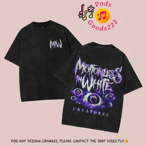 Retro Motionless In White T-Shirt Washed, Vintage MIW Creatures 2 side Printed Heavyweight Cotton T-Shirt , Rock Band Graphic Tee, Rock Music Lover Shirt, Vintage Band Shirts Casual Comfort Cotton Fabric Fit Top