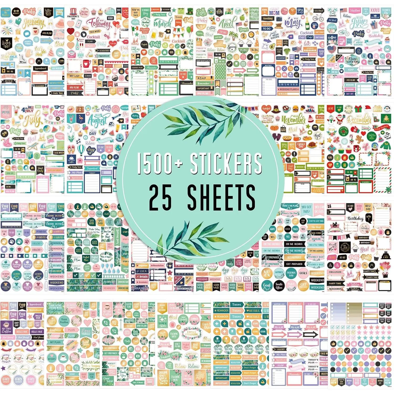 Planner Stickers - Monthly Planner Stickers and Accessories 25 Pages 1500+ Stunning Functional and Colorful Stickers,Calendar Stickers Includes Festival Theme Journal Stickers