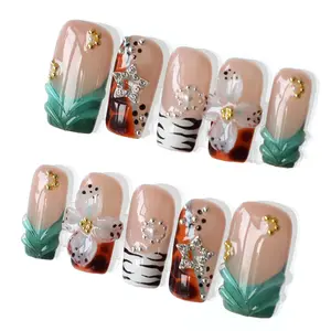 MuseMoodNails PG56 Cute Wild Ruffle Press-on Nails, 100% 3D Handmade Acrylic, Medium-Size Square, Reusable Long-Lasting Salon-Quality, Elegant for Daily Wear