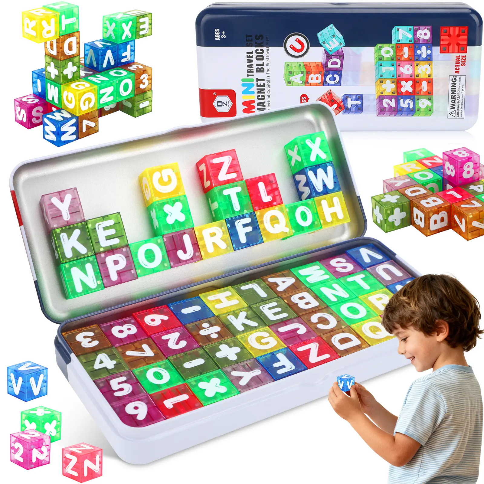 Magnetic Building Blocks Travel Toys for Kids Ages 4-8, Kids Magnetic Cubes STEM Learning Set with Iron Storage Box 40 Letters & Numbers Blocks– Portable #sohochic Construction Toys for Boys Girls 3-5