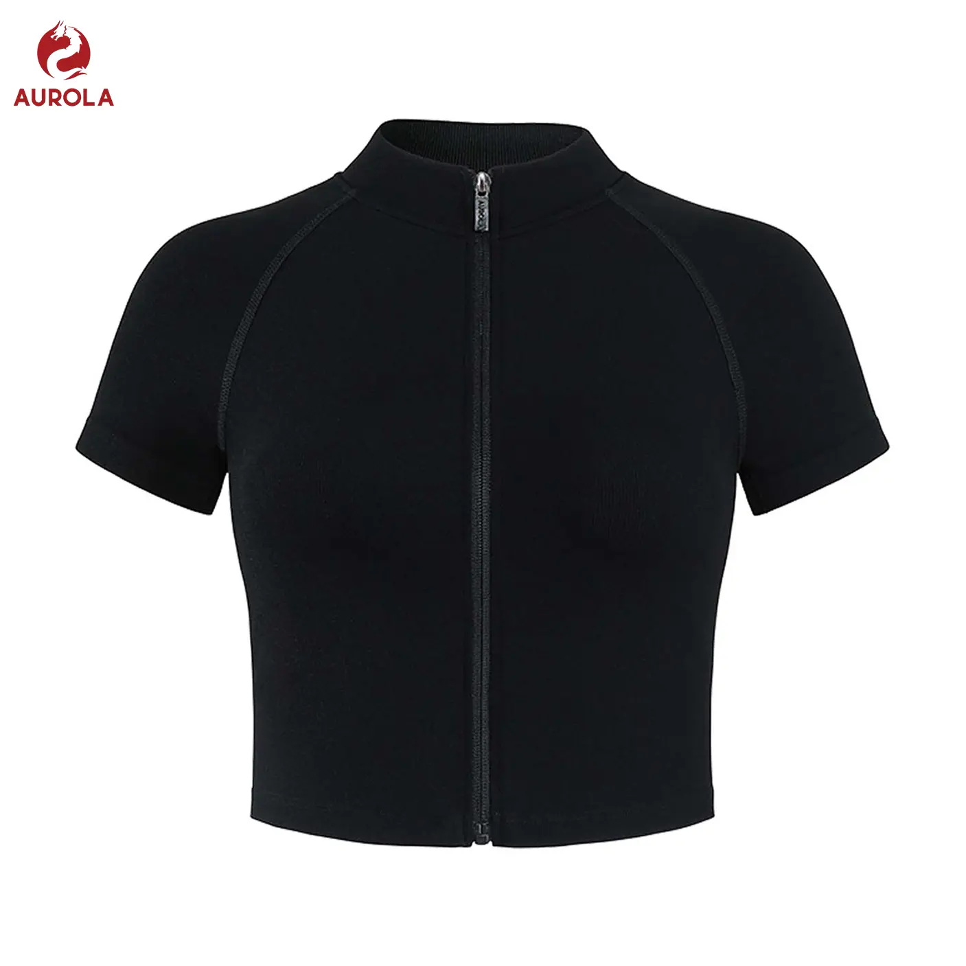 AUROLA Power Short Sleeve Zippy Ribbed Active Shirt for Women, Seamless Longline Workout T‑Shirt Athletic Yoga Zip Up Top summerwins