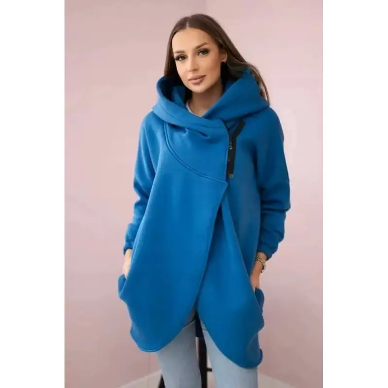 Women's Plus Size Hooded Fleece Sweatshirt, Full Zip Fashion Design, Asymmetrical Hem, Breathable Thick Fabric, Loose Fit Longsleeves Tops, Sports & Outdoor Pullover